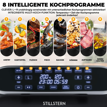 Stillstern Duo-Fry Heissluftfritteuse 8 L, 2 Kammern, 2400 W