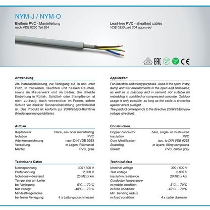 M&G Techno NYM-J 3x2,5 mm² Mantelleitung Feuchtraumkabel 20 m Kupfer