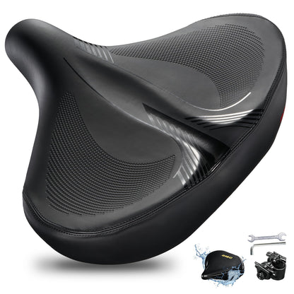 DAWAY W60 Fahrradsattel extra breit, ergonomisch, Memory-Schaum – Kunstleder-Oberfläche und Doppelfeder-Stossdämpfung
