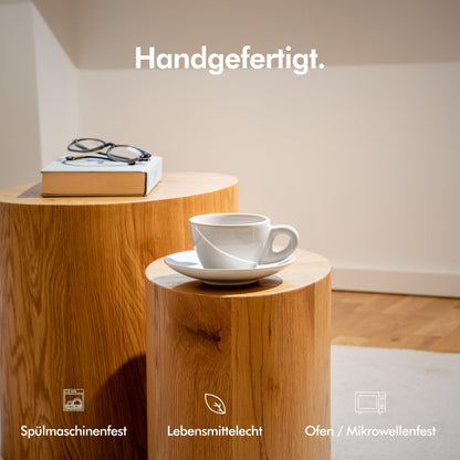 KIVY Cappuccino Tassen 4er Set aus Steingut mit Untertassen, grau