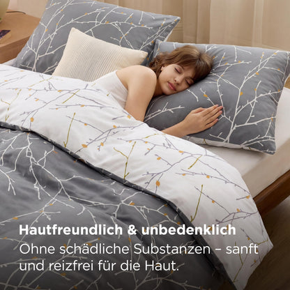 BEDSURE Bettwäsche Set Baumwolle 4teilig, Grau, 135x200 cm