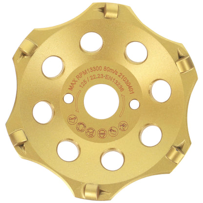 PRODIAMANT PKD Diamantschleiftopf für Winkelschleifer 125mm 6 Segmente, silber, topfförmig. Schleift Beton und Estrich.