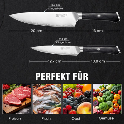 PAUDIN Messerset 2-teilig, Kochmesser 20 cm & Allzweckmesser 12,7 cm