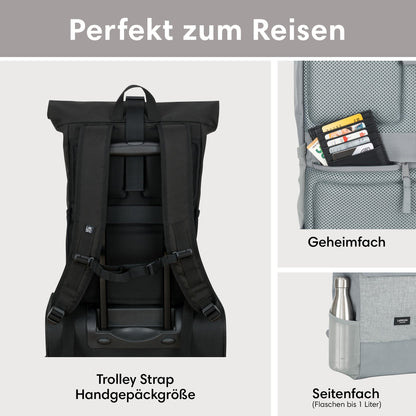 LARKSON No 4 Rolltop Rucksack Grau mit Laptopfach, wasserabweisend