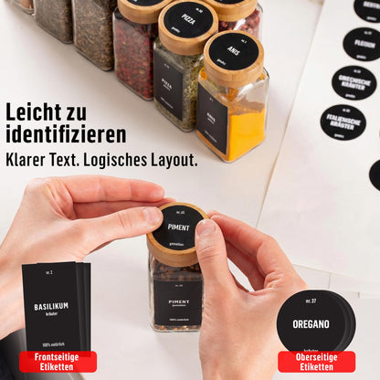 Deco haus Gewürzregal Wand ohne Bohren, 4er Set mit 24 Gewürzgläsern