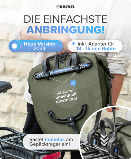 Büchel Fahrradtasche für Gepäckträger, 2er Set, wasserdicht, 25.4 L