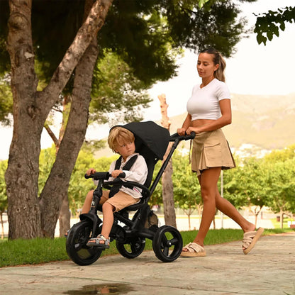 Deryan Explorer Kinderdreirad mit Schubstange, klappbar, Schwarz