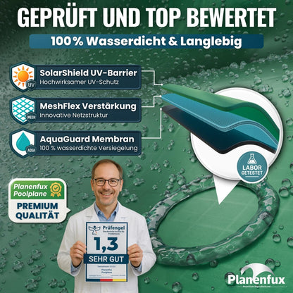 Planenfux Poolabdeckung rund 550 cm - 2-in-1 Solar & Winterplane
