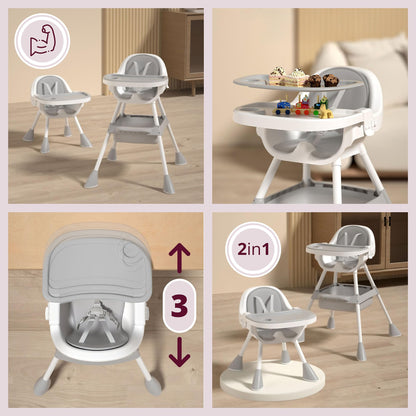 Moby-System Magnolia 2in1 Hochstuhl mit Tablett, Grau, ab 6 Monaten