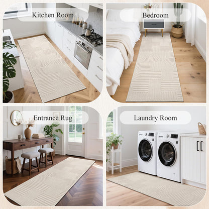Enyhom Teppichläufer Flur rutschfest waschbar, Beige, 80x200 cm