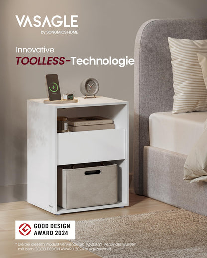 VASAGLE Nachttisch 2er Set – Schublade Werkzeuglos Mattweiss