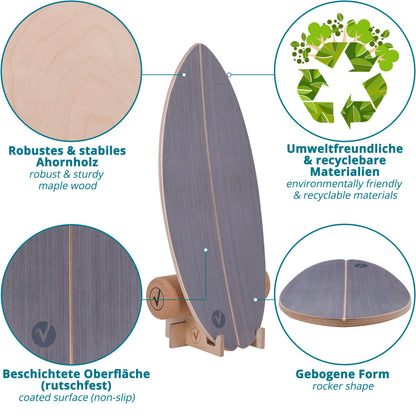 valuents Balance Board Holz Gleichgewichtstrainer – Stone Grey