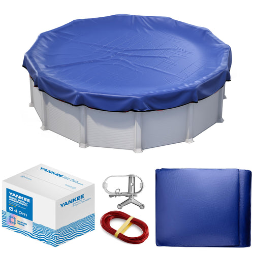 Yankee Poolabdeckung rund für 366-400 cm Pools - Ø 460 cm blau. Runde, blaue Abdeckung zum Schutz von Pools vor Schmutz und Verdunstung.