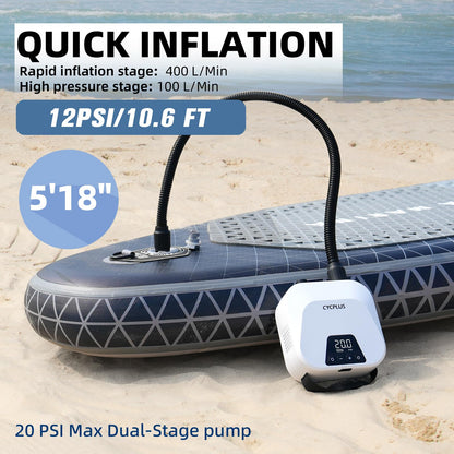 CYCPLUS D14PRO SUP-Luftpumpe 20 PSI, Akku, Dual Stage, Auto-Off