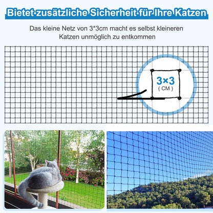 Aystkniet Katzennetz für Balkon, 8 x 2 m, drahtverstärkt, bissfest