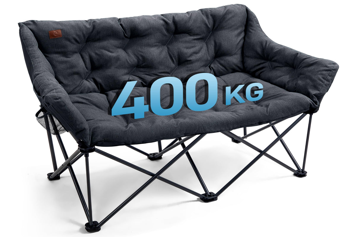 EVER ADVANCED Faltbares Campingsofa 2-Sitzer Gepolstert - Schwarz. Schwarzes, faltbares 2-Sitzer Sofa, gepolstert, für komfortables Sitzen beim Camping.