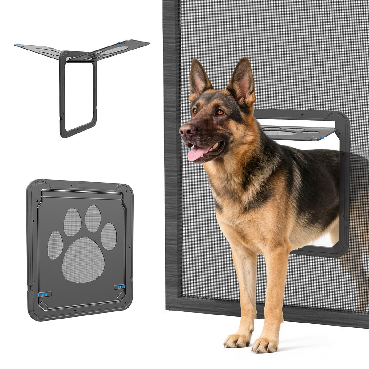 Namsan Hundeklappe für Fliegengittertür, abschliessbar, mit Magnet, Haustierklappe aus ABS-Kunststoff