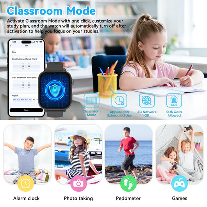 Ucani 4G Kinder-Smartwatch A28 mit GPS, Videoanruf und SOS, Schwarz