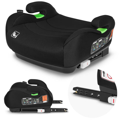 Lionelo Luuk Fix i-Size Kindersitzerhöhung mit ISOFIX, 125–150 cm in Schwarz mit Armlehnen