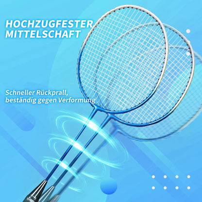 Crafteel Badminton-Set: 4 Schläger, 4 Federbälle und Tragetasche