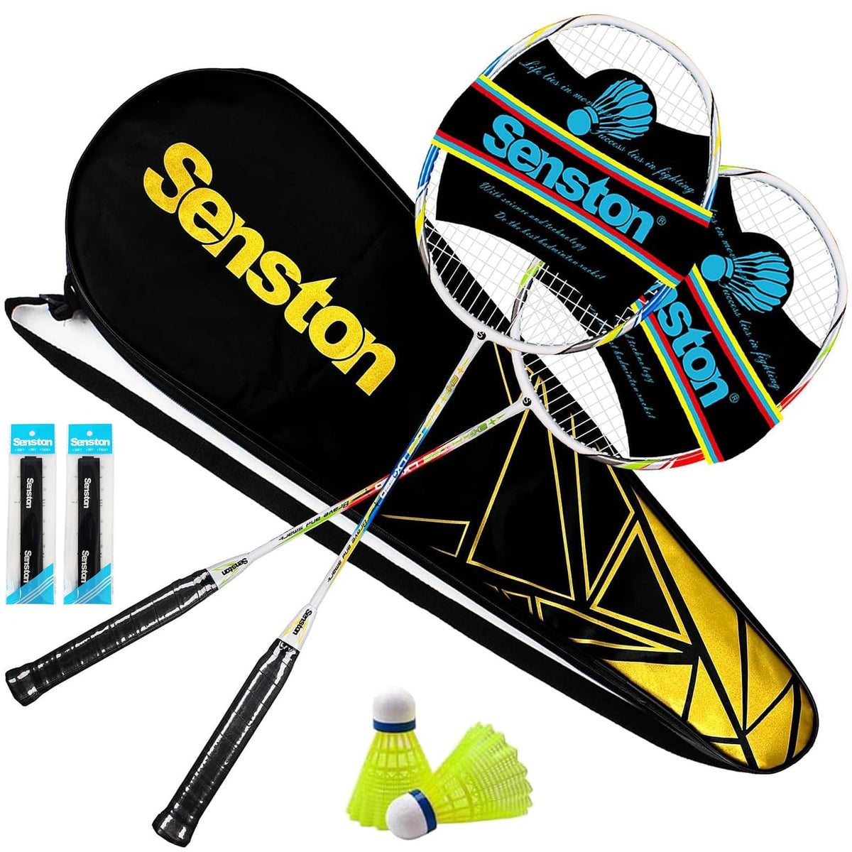 Senston Graphit Badmintonschläger Set – 2 Schläger mit Schlägertasche, leichter Kohlefaser-Schaft
