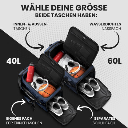 BeMaxx Sporttasche mit Rucksackfunktion, Schuhfach, 40 L, Blau