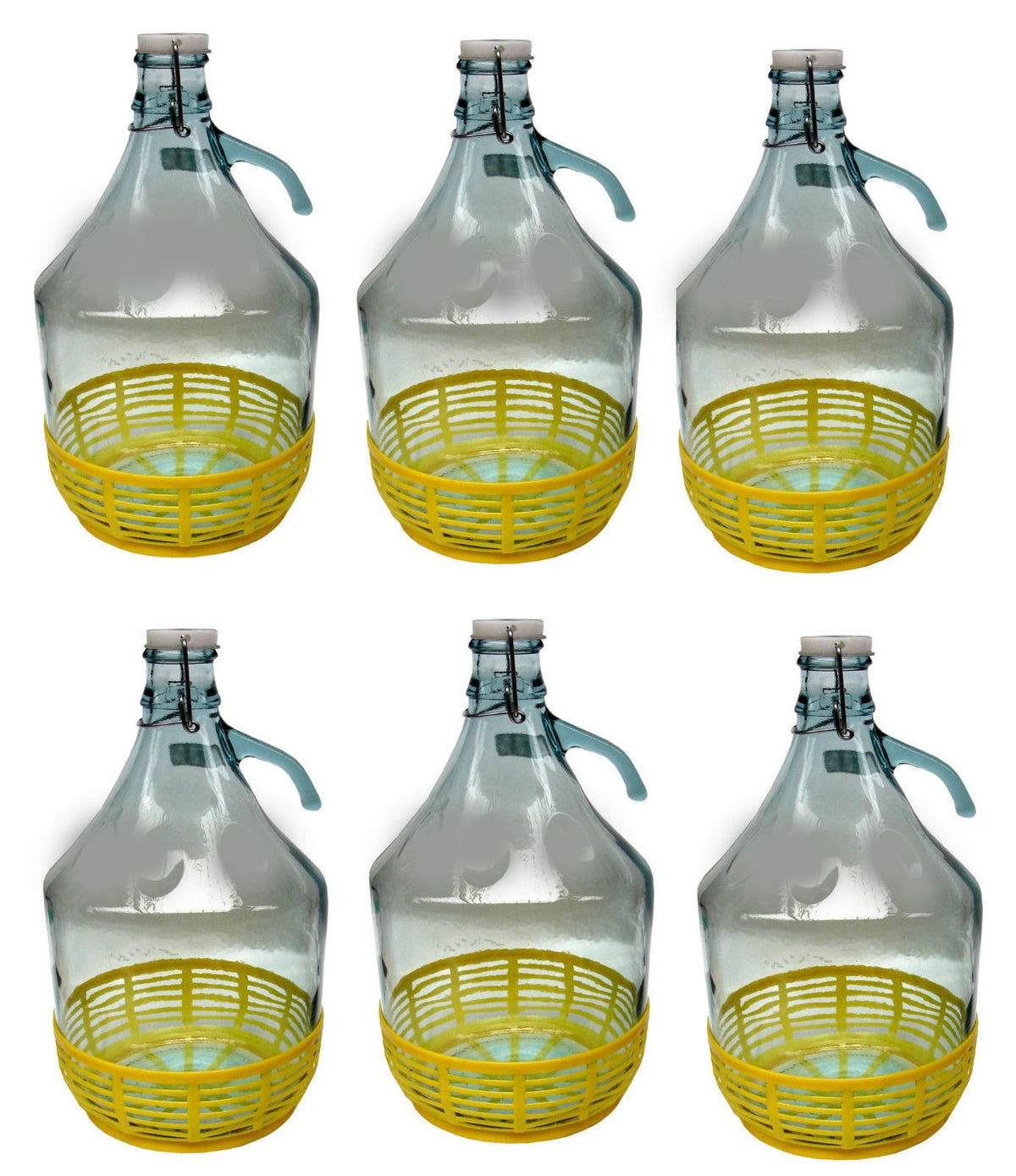 lilawelt24 Gärballon 5L aus Glas mit Bügelverschluss und gelbem Kunststoffkorb, 6er-Set