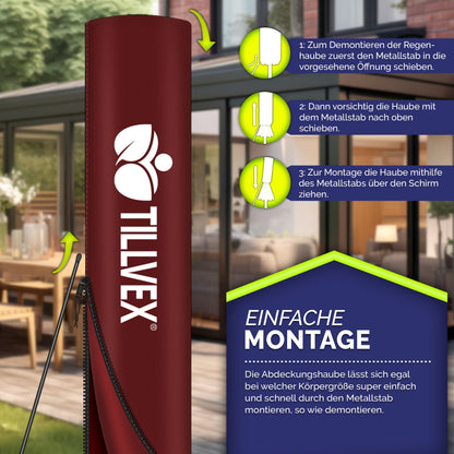tillvex Ampelschirm Ø 300 cm, Alu-Sonnenschirm mit Kurbel, Rot