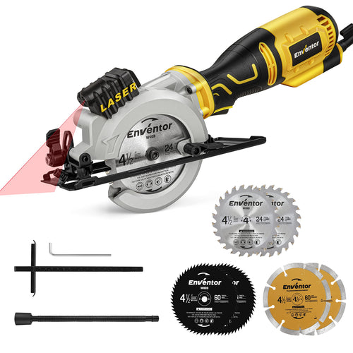 ENVENTOR Mini Handkreissäge 705W - Mit Laser & Schiene. Kompakte Säge mit Laser & Führungsschiene zum präzisen Sägen von Holz, Laminat.