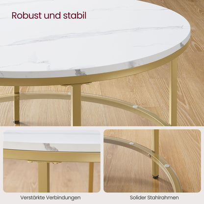 VASAGLE LCT071W59 Couchtisch – Glasplatte, Marmorweiss/Gold