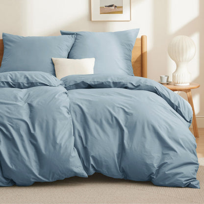 Bedsure Bettwäsche-Set Baumwolle 135x200, 4-teilig, Graublau