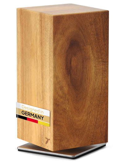 mahona Magnet-Messerblock drehbar – Akazie, unbestückt. Holzblock aus Akazie zur magnetischen Messeraufbewahrung in der Küche.