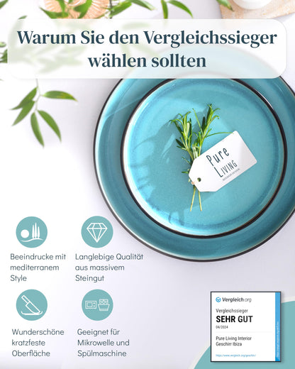 Pure Living Ibiza Steingut Geschirrset - 6P 24 tlg. Aquamarin