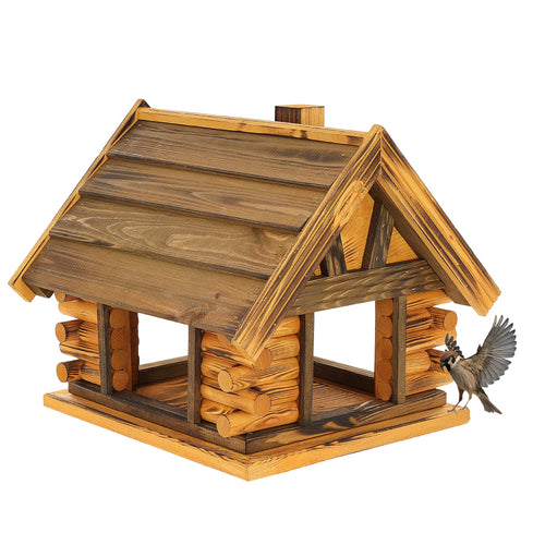 Mazur Vogelfutterhaus aus Holz XL, geflammte Ausführung, überdachte Futterplattform