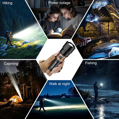 SKYFIRE LED Taschenlampe 5000 Lumen, USB-C aufladbar, zoombar
