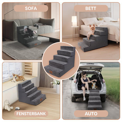 Sytopia Hundetreppe Bett 5 Stufen für grosse Hunde - 57cm Grau