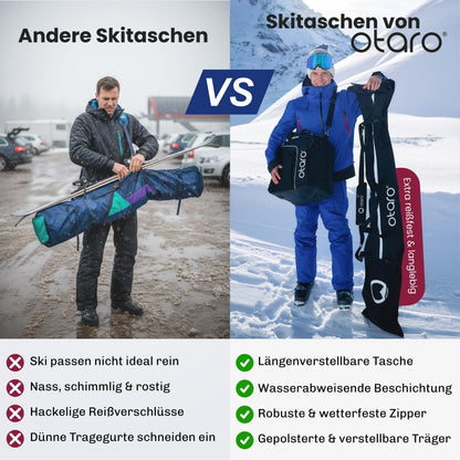 Otaro Skitasche für 2 Paar Ski und Skistöcke, längenverstellbar