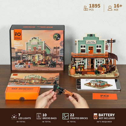 FUNWHOLE Western General Store Beleuchtetes Bauklötze-Set - 1895 Teile