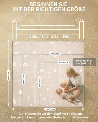 Joypony Krabbelmatte Baby, faltbare Spielmatte 180x200 cm, Wald