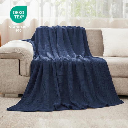 EMME Musselin-Decke 100% Baumwolle, 230 x 230 cm, Navy Blau