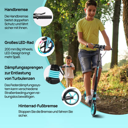 TENBOOM Cityroller TB-H008D, klappbar, LED-Räder 200 mm, bis 100 kg