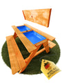 FRIEDO 2in1 Kindersitzgruppe aus lackiertem Holz mit Matschtisch, zwei Sitzbänke und Kunststoffeinlagen