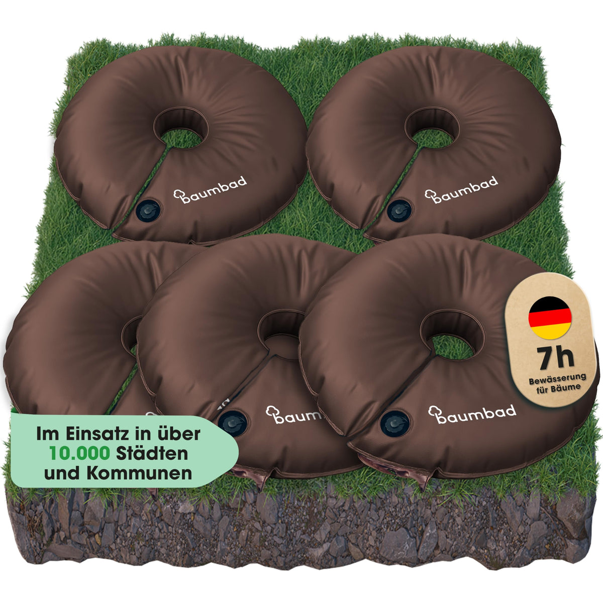 baumbad Bewässerungsring 55 Liter 5er-Set, UV-beständiges PVC, Grün