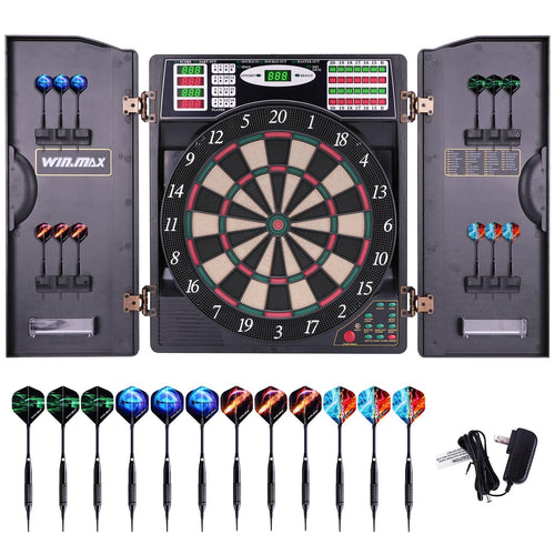 WIN.MAX Profi Set Elektronische Dartscheibe – 1-16 Spieler, runde, schwarze Dartscheibe. Für Dartspiel mit automatischer Punktezählung.