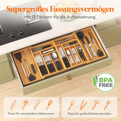 Lifewit Besteckkasten für Schubladen, Bambus, ausziehbar 54,4–91,4 cm