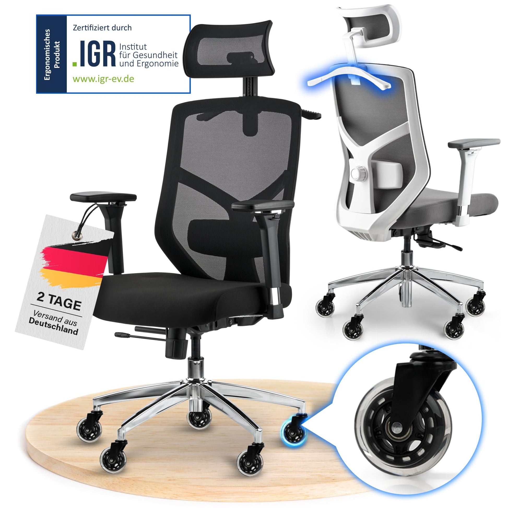 ELITESEATS ergonomischer Bürostuhl Drehstuhl – 150 kg belastbar. Schwarzer Drehstuhl für komfortables, ergonomisches Arbeiten.
