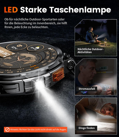 DREMAC FV6 Smartwatch Herren mit 1,85'' HD-Display und Taschenlampe