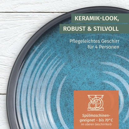 Moritz Camping Geschirrset aus Melamin, 12-teilig, Stone Blue