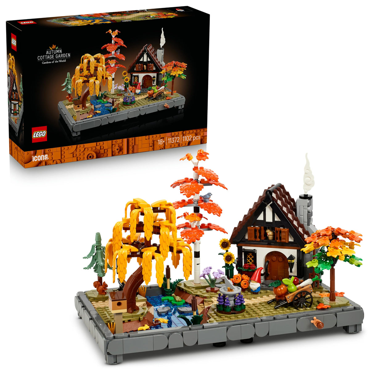 LEGO Icons Herbstlicher Landhausgarten 11372 – Bauset mit Landhaus, herbstlichen Bäumen, Tieren und Minifiguren