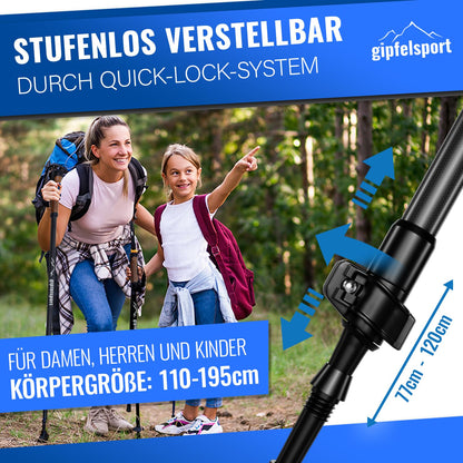 gipfelsport Nordic Walking Stöcke Carbon, verstellbar 77-120 cm